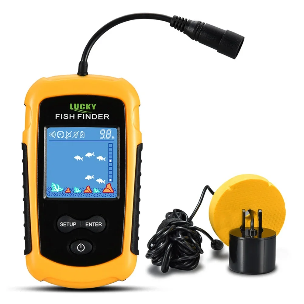 Fish Finder Transducer - ラッキー液晶カラースクリーンポータブル有線魚群探知機 100 メートルの深さ範囲ソナーエコーサウンダー魚群探知機釣りファインダー