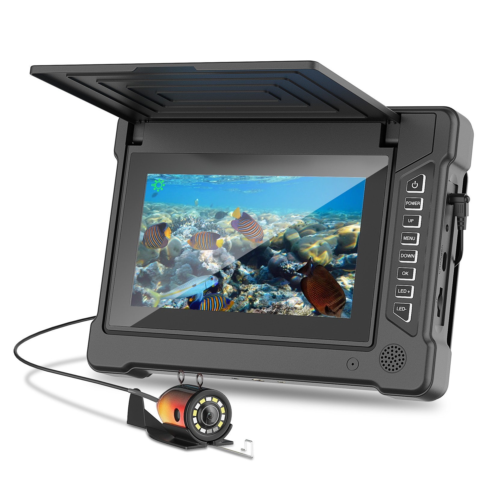 Fish Finder Cable - 7インチ15M 1200TVL水中釣りカメラ、白と赤外線LED搭載、氷海川釣り用ビデオ魚群探知機システムギア