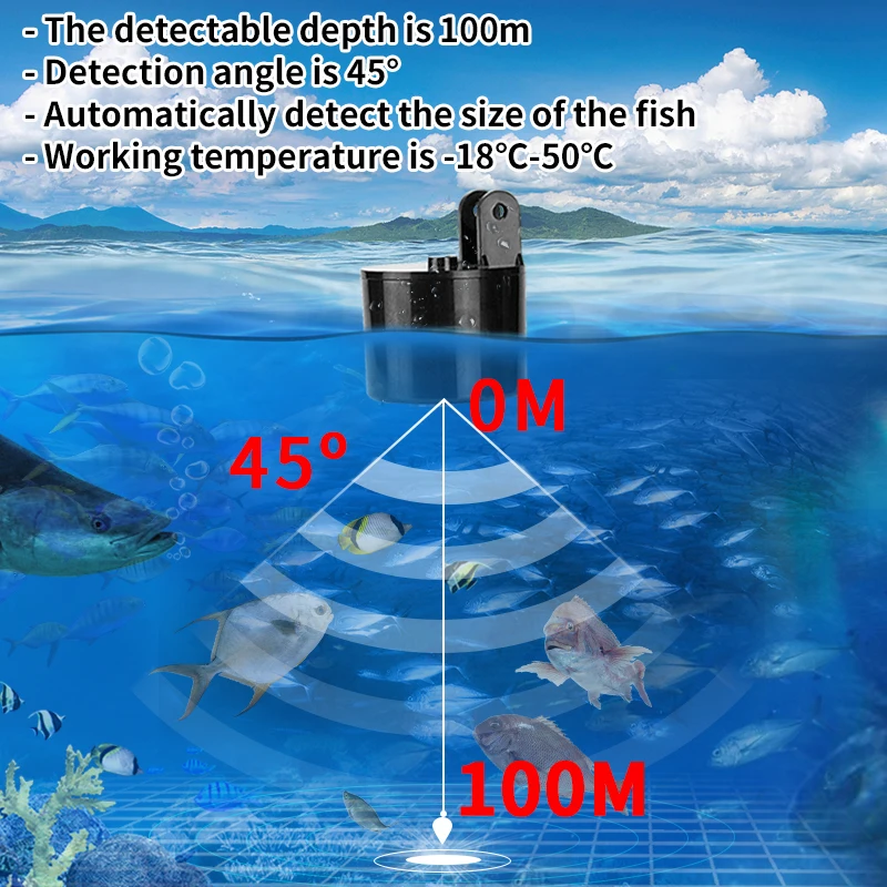 アラーム 100 メートルポータブルソナー魚群探知機 45  - Fish Finder Transducer のレビューと価格