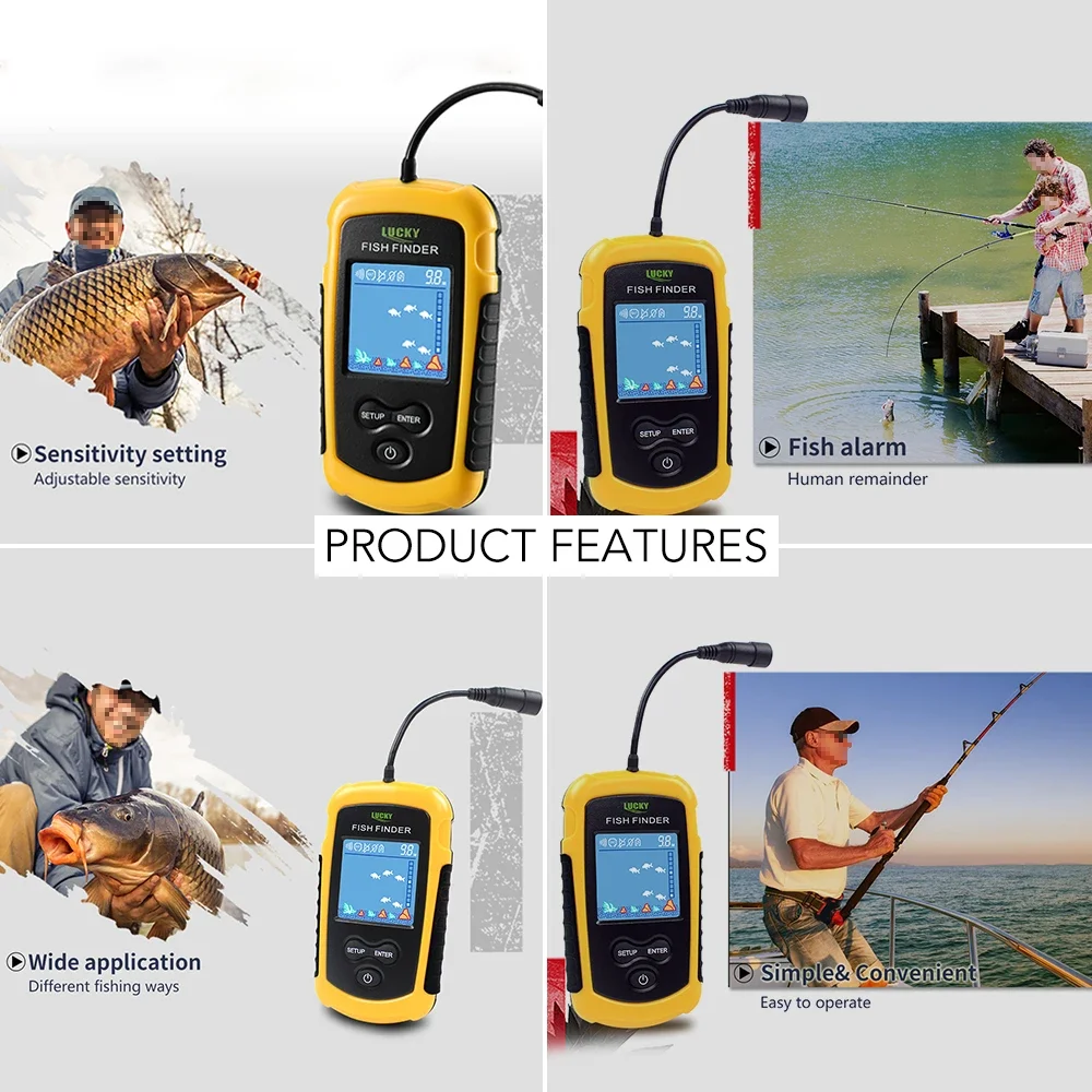 ラッキー液晶カラースクリーンポータブル有線魚群探知機 100 - Fish Finder Transducer のレビューと価格