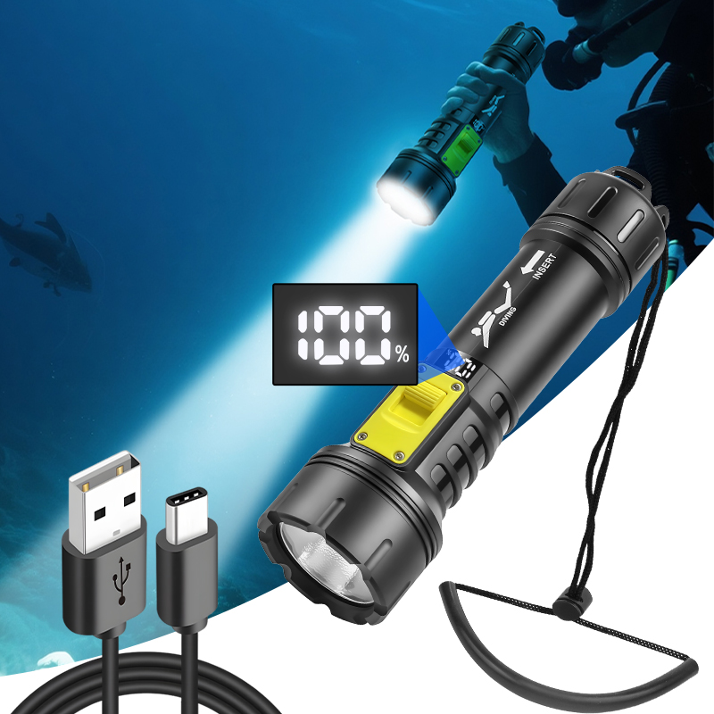 新しい XHP70 ダイビング懐中電灯 IPX8 防水デジタ - Fishing Light のレビューと価格